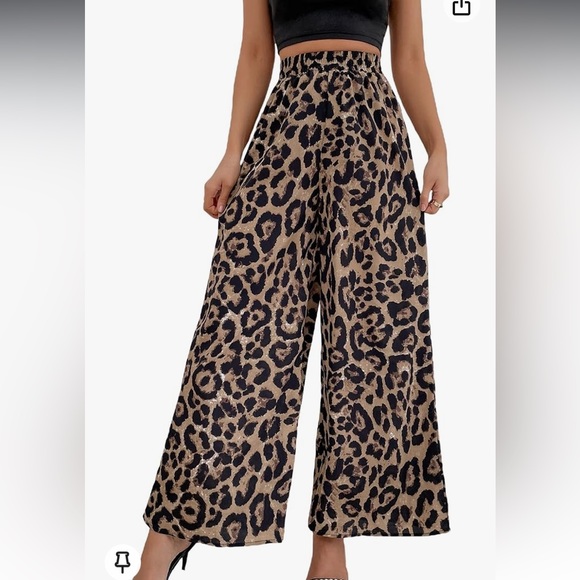 European designer women’s leopard print elastic high waist wide pants sz S/M - Picture 4 of 17